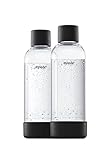 Mysoda Quick-Connect - 2 bottiglie d'acqua da 1 l, riutilizzabili, in plastica, senza BPA, nere