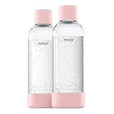 Mysoda: Bottiglia d'acqua riutilizzabile in plastica senza BPA per gorgogliatore con Quick Lock, dettagli in composito di legno, 2 x 1 l, rosa