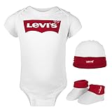 Levi's Kids CLASSIC BATWING INFANT HAT BODYSUIT BOOTIE SET 3PC, Bambino, Bianco, 0-6 mesi
