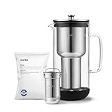 Aarke Purifier, Caraffa Filtrante Brevettata in Vetro e Acciaio Inox, 2.4L, Sacchetto di ricarica del filtro per Aarke Pure