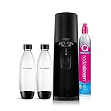 sodastream Gasatore Terra Value Pack x2 con 2 Bottiglie Fuse Lavabili in lavastoviglie da 1L e 1 Cilindro di CO2 Quick Connect per gasare Fino a 60L, Nero Opaco