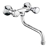 Ogomondo Rubinetto Lavello a Muro Cucina Down Canna S Ottone Cromato Miscelatore Acqua Calda e Fredda con Manopole