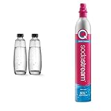 SodaStream Cilindro Co2 Addizionale CQC con attacco rapido, bombola Co2 per gasatori Sodastream TERRA DUO & Bipack Bottiglie di Vetro da 1L compatibili con gasatore Duo 2x1L, Nero, 10x19.5x29