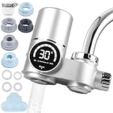 Filtro acqua per rubinetto con indicatore LED, filtro acqua potabile, filtro acqua potabile rimuove cloro, metalli pesanti, sterilizzazione UV (con filtro) per cucina, viaggi, animali domestici