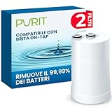 PURIT Filtri Compatibili Brita On Tap (600 L / 4 mesi) Cartuccia per Brita V-MF Riduce: cloro, PFAS, 99,99% dei batteri (2 Pezzi)