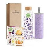 waterdrop® Festa della Mamma Set - Bottiglie Vetro 600ml con 18 Drops senza zucchero - idee regalo donna - Pacchetto degustazione con Borraccia con gusti - Cofanetto regalo donna e regalo mamma