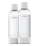 Mysoda: 2 bottiglie d'acqua riutilizzabili in plastica senza BPA con chiusura rapida Quick-Lock con dettagli in legno composito, 1 l, colore: bianco