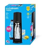 sodastream Gasatore Terra Value Pack x2 con 2 bottiglie fuse lavabili in lavastoviglie da 1L e 1 cilindro di CO2 Quick Connect per gasare fino a 60L, Nero Opaco