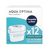 Aqua Optima Evolve+ Cartucce Filtranti 12 Pezzi – Compatibile Brita* Maxtra, Maxtra+, PerfectFit – Alternativa Filtri Brita* – Riduce Calcare, Cloro, Microplastiche, Piombo e Impurità