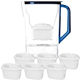 Wessper Caraffa Filtrante con Filtri, Caraffa per Frigorifero da 2,7 Litri, Cartucce per Acqua con Carbone Attivo e Rresina a Scambio Ionico, Caraffe e set di 6 Filtro - Blu