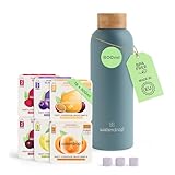 waterdrop® Bottiglia 600ml con 18 Drops senza zucchero - idee regalo donna - Pacchetto degustazione con Borraccia in acciaio inox e 6 gusti aromatizzanti per acqua - robusto borraccia termica