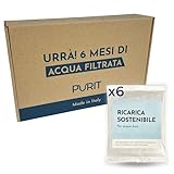 Purit - 6 Ricariche sostenibili per cartuccia filtrante. Microfiltrazione premium. Made in Italy. (Acqua dura)