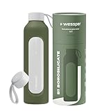 Wessper Borraccia 500 ml, bottiglia motivazionale con scala di idratazione, borraccia in vetro borosilicato con custodia in silicone, materiale sicuro senza BPA – Oliva