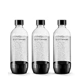 Sodastream Classic - 3 bottiglie d’acqua lavabili in lavastoviglie, capacità 1 litro, bottiglie per la gasatura compatibili con Gaia, Terra, Art ed Enso, ecologiche, colore nero.