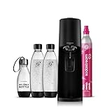 SodaStream Gasatore d’acqua Terra Nero include cilindro di Co2 per realizzare fino a 60 Litri di acqua frizzante, inclusa due bottiglie da 1 L e una bottiglia da 0,5L lavabili in lavastoviglie