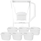 Wessper Caraffa Filtrante con Filtri, Caraffa per Frigorifero da 2,7 Litri, Cartucce per Acqua con Carbone Attivo e Rresina a Scambio Ionico, Caraffe e set di 6 Filtro - Bianco