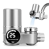 Filtro per Acqua in Acciaio Inox - 13 Fasi di Filtrazione + UV Luce Blu, Display LED con Indicatore Temperatura e Vita Filtro, Autonomo Senza Batterie, Elimina Cloro/Metalli Pesanti/Odori