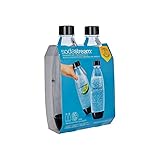 sodastream DuoPack Fuse 2x bottiglia KST da 1L - lavabile in lavastoviglie (senza BPA) - flaconi di ricambio Bollitore d'acqua con bottiglie in PET, nero, 9x17,2x29