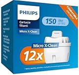 Philips Water Cartucce filtranti sostitutive, 12 unità, compatibili con Brita, riducono MICROPLASTICA, CLORO, LIMESCALLO, METALLI PESANTI