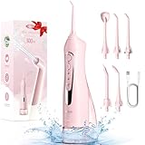 COSLUS Idropulsore Dentale Portatile Senza Fili, 300 ML Irrigatore Idropulsore Ricaricabile Foppio Flusso Impermeabile IPX7 Water Orale Flosser Pulizia Denti Ideale per Viaggi a Casa Rosa Chiaro