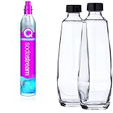 SodaStream Cilindro Co2 Addizionale CQC con attacco rapido, bombola Co2 per gasatori Sodastream TERRA DUO & Bipack Bottiglie di Vetro da 1L compatibili con gasatore Duo 2x1L, Nero, 10x19.5x29