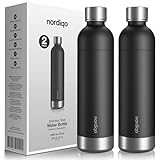 Nordiqo Bottiglia 1L Acciaio Inox | Compatibile con Aarke, Sodastream Art, Duo, Enso, Terra & Gasatori Acqua | Senza Scadenza/Plastica | Anti-Perdite | Lavabile Lavastoviglie | 2-Set