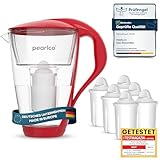 PearlCo, Caraffa filtrante in vetro, incluso un set di6 cartucce filtranti sufficienti per 6 mesi (compatibili con Brita classic) Rot