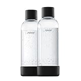 Mysoda: Bottiglia di plastica riutilizzabile senza BPA con meccanismo a soffiaggio rapido e sughero e fondo composito in legno, compatibile con macchine carbonatazione 2x1L - nero