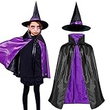 Forhome Mantello Reversibile per Halloween Strega Mago con Cappello, Costume di Halloween per Bambini o Adulti, Ragazze o Donne, Costumi Cosplay per Feste in Maschera