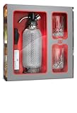 iSi Soda Maker Classic - Set regalo con 2 bicchieri e 10 capsule di soda, sifone di soda 1 l, in acciaio inox, accessori per bar per acqua frizzante