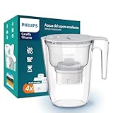 Philips Water Filtro caraffa +4 cartucce filtranti di ricambio Anticalcare+, FINO AL 50% IN PIÙ DI RIDUZIONE DELLA DUREZZA, flusso rapido, bianco, 2,6 litri, timer elettronico