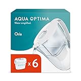 Aqua Optima Oria Caraffa Filtro Acqua e Cartucce Filtro Acqua 6 x 30 Giorni Evolve+, capacità 2,8 litri, per Riduzione di Microplastiche, Cloro, Calcare e Impurità, Bianco