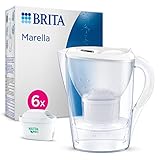 BRITA Caraffa filtrante Marella bianca (2.4L) incl. 6 x filtri MAXTRA PRO All-in-1 che riduce cloro, calcare e PFAS - Adatta al frigo, Memo digitale e riempimento comodo - in confezione sostenibile