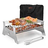 Only Fire, barbecue portatile a carbonella in acciaio inox, con borsa e pinza, per patio, cortile, campeggio all'aperto, picnic, hikin