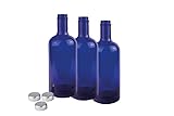 BELLEROFONTE Bottiglia Modello Gin in Vetro Blu solarizzata per Acqua 750 ml con Tappo 3 PZ