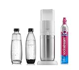 Sodastream Gasatore Duo Per Trasformare L'Acqua In Acqua Frizzante, colore bianco, include 1 bottiglia in plastica e 1 una bottiglia in vetro e cilindro di co2