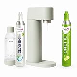Pacchetto risparmio: Mysoda Woody – Aeratore in composito di legno rinnovabile con bottiglia di plastica senza BPA da 1 l, cilindro CO2 Classic + cilindro CO2 Lime (verde chiaro, Pigeon)