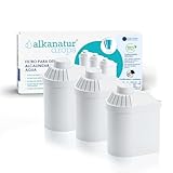 ALKANATUR Pack 3 filtri Alkanatur Drops ecologici | Depura, alcalinizza, idrogena, ionizza | Elimina cloro, metalli pesanti, pesticidi Aggiunge magnesio pH 9 | Certificato, Senza sostanze tossiche