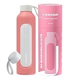 Wessper Borraccia 1 litro, bottiglia motivazionale con scala di idratazione, borraccia in vetro borosilicato con custodia in silicone, materiale sicuro senza BPA - Rosa