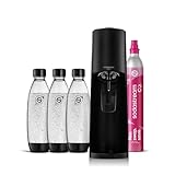 SodaStream Gasatore d’acqua Terra Nero include cilindro di Co2 per realizzare fino a 60 Litri di acqua frizzante, inclusa tre bottiglie da 1 L lavabili in lavastoviglie