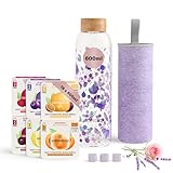 waterdrop® Festa della Mamma Set - Bottiglie Vetro 600ml con 18 Drops senza zucchero - idee regalo donna - Pacchetto degustazione con Borraccia con gusti - Cofanetto regalo donna e regalo mamma