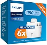 Philips Water Cartucce filtranti sostitutive, 6 unità, compatibili con Brita, riducono MICROPLASTICA, CLORO, LIMESCALLO, METALLI PESANTI
