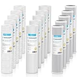 Wessper Set 15x Cartuccia Filtro Acqua 10 ''| Filtro Acqua - 5x Filtro a Corda 5x Filtro a Schiuma 5x Blocco di Carbone Attivo | Cartucce Filtro per Osmosi Inversa Compatibile con Tutti Sistemi da 10'