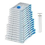 Amazon Basics Cerniera Sacchetti sottovuoto con pompa a mano, confezione da 15, 2 X- jumbo, 5 jumbo, 4 grandi, 4 medi, Trasparente