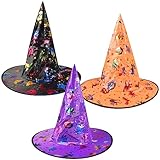 Forhome Cappelli da Strega di Halloween, 3 Pezzi Cappello da Mago Bambino, Cappello da Strega Pieghevole per Cosplay Travestimento Feste di Halloween per Ragazze Ragazzi Adulto