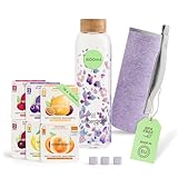 waterdrop® Bottiglie Vetro 600ml con 18 Drops senza zucchero - idee regalo donna - Pacchetto degustazione con Borraccia e 6 gusti aromatizzanti per acqua, senza zuccheri - Cofanetto regalo donna