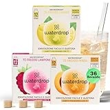 waterdrop® Tè Freddo Zero, Te LIMONE - PESCA - LAMPONE, 36 cubetti per acqua Microdrink, The Freddo senza zucchero Con Vitamina C & B3, Bevanda Analcolica, 36 Bustine - 18 Litri, Ice Tea