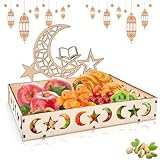 Vassoio in Legno Eid Mubarak, Vassoio Legno Ramadan Decorativi Luna e Stella Vassoio da Dessert in Legno Piatto da Dessert Ramadan, Decorazioni Tavola per Ramadan Musulmano (A)