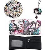 Forhome Set regalo Demon Slayer - 1 Portafoglio Bambino / 50 fogli di adesivi /1 portachiavi per i fan degli anime giapponesi