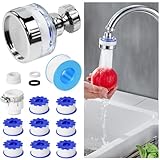Zuxbolf Set di Filtro Anticalcare Rubinetto Ruotabile a 360° con 8 Pz Elementi Filtranti in Cotone PP e 1 Pz Adattatore Universale per Casa, Cucina, Bagno, Lavandino